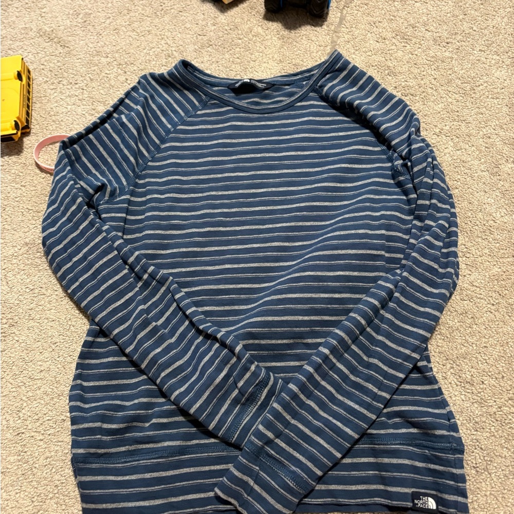 The North Face Navy and Gray Striped Top